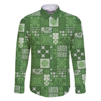 Vintage Hawaiian Quilting Patterns Family Matching Tank Maxi Dress and Hawaiian Shirt Green Style Tribal Fabric Patchwork LT9 Dad's Shirt - Long Sleeve Green - Polynesian Pride