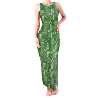 Vintage Hawaiian Quilting Patterns Family Matching Tank Maxi Dress and Hawaiian Shirt Green Style Tribal Fabric Patchwork LT9 Mom's Dress Green - Polynesian Pride