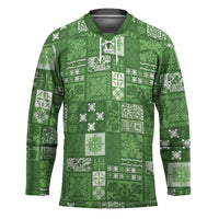 Vintage Hawaiian Quilting Patterns Hockey Jersey Green Style Tribal Fabric Patchwork - Polynesian Pride