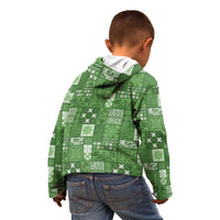 Vintage Hawaiian Quilting Patterns Kid Hoodie Green Style Tribal Fabric Patchwork - Polynesian Pride