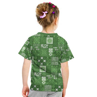 Vintage Hawaiian Quilting Patterns Kid T Shirt Green Style Tribal Fabric Patchwork - Polynesian Pride