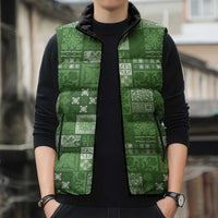 Vintage Hawaiian Quilting Patterns Sleeveless Puffer Jacket Green Style Tribal Fabric Patchwork - Polynesian Pride