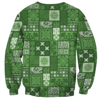 Vintage Hawaiian Quilting Patterns Sweatshirt Green Style Tribal Fabric Patchwork - Polynesian Pride