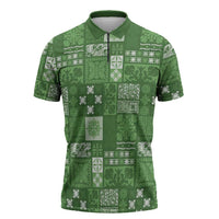 Vintage Hawaiian Quilting Patterns Zipper Polo Shirt Green Style Tribal Fabric Patchwork LT9 Green - Polynesian Pride