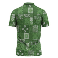 Vintage Hawaiian Quilting Patterns Zipper Polo Shirt Green Style Tribal Fabric Patchwork LT9 - Polynesian Pride