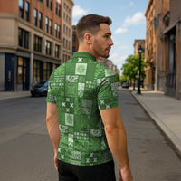 Vintage Hawaiian Quilting Patterns Zipper Polo Shirt Green Style Tribal Fabric Patchwork LT9 - Polynesian Pride