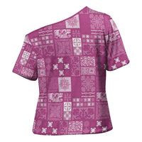 Vintage Hawaiian Quilting Patterns Cross Shoulder Shirt Pink Style Tribal Fabric Patchwork LT9 - Polynesian Pride