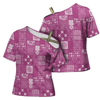 Vintage Hawaiian Quilting Patterns Cross Shoulder Shirt Pink Style Tribal Fabric Patchwork LT9 - Polynesian Pride