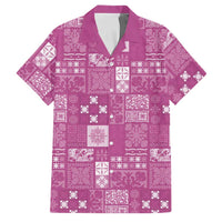Vintage Hawaiian Quilting Patterns Family Matching Off Shoulder Maxi Dress and Hawaiian Shirt Pink Style Tribal Fabric Patchwork LT9 Dad's Shirt - Short Sleeve Pink - Polynesian Pride
