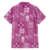 Vintage Hawaiian Quilting Patterns Family Matching Short Sleeve Bodycon Dress and Hawaiian Shirt Pink Style Tribal Fabric Patchwork - Polynesian Pride