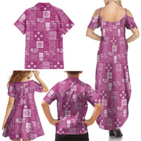 Vintage Hawaiian Quilting Patterns Family Matching Summer Maxi Dress and Hawaiian Shirt Pink Style Tribal Fabric Patchwork LT9 - Polynesian Pride
