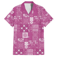 Vintage Hawaiian Quilting Patterns Family Matching Summer Maxi Dress and Hawaiian Shirt Pink Style Tribal Fabric Patchwork LT9 Dad's Shirt - Short Sleeve Pink - Polynesian Pride