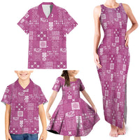Vintage Hawaiian Quilting Patterns Family Matching Tank Maxi Dress and Hawaiian Shirt Pink Style Tribal Fabric Patchwork LT9 - Polynesian Pride