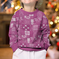 Vintage Hawaiian Quilting Patterns Kid Ugly Christmas Sweater Pink Style Tribal Fabric Patchwork - Polynesian Pride