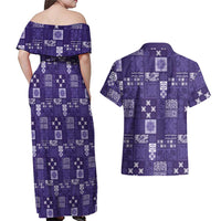 Vintage Hawaiian Quilting Patterns Couples Matching Off Shoulder Maxi Dress and Hawaiian Shirt Purple Style Tribal Fabric Patchwork LT9 - Polynesian Pride