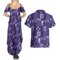 Vintage Hawaiian Quilting Patterns Couples Matching Summer Maxi Dress and Hawaiian Shirt Purple Style Tribal Fabric Patchwork LT9 - Polynesian Pride