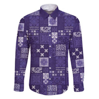 Vintage Hawaiian Quilting Patterns Family Matching Long Sleeve Bodycon Dress and Hawaiian Shirt Purple Style Tribal Fabric Patchwork - Polynesian Pride