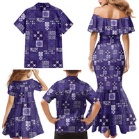 Vintage Hawaiian Quilting Patterns Family Matching Mermaid Dress and Hawaiian Shirt Purple Style Tribal Fabric Patchwork - Polynesian Pride