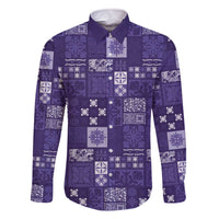 Vintage Hawaiian Quilting Patterns Family Matching Off The Shoulder Long Sleeve Dress and Hawaiian Shirt Purple Style Tribal Fabric Patchwork - Polynesian Pride