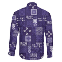Vintage Hawaiian Quilting Patterns Family Matching Off The Shoulder Long Sleeve Dress and Hawaiian Shirt Purple Style Tribal Fabric Patchwork - Polynesian Pride