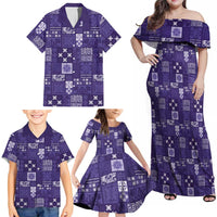 Vintage Hawaiian Quilting Patterns Family Matching Off Shoulder Maxi Dress and Hawaiian Shirt Purple Style Tribal Fabric Patchwork LT9 - Polynesian Pride