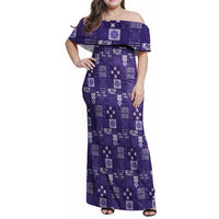 Vintage Hawaiian Quilting Patterns Family Matching Off Shoulder Maxi Dress and Hawaiian Shirt Purple Style Tribal Fabric Patchwork LT9 Mom's Dress Purple - Polynesian Pride