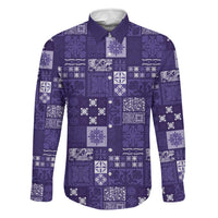 Vintage Hawaiian Quilting Patterns Family Matching Off Shoulder Short Dress and Hawaiian Shirt Purple Style Tribal Fabric Patchwork LT9 Dad's Shirt - Long Sleeve Purple - Polynesian Pride