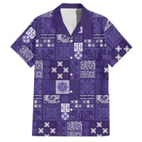 Vintage Hawaiian Quilting Patterns Family Matching Puletasi and Hawaiian Shirt Purple Style Tribal Fabric Patchwork LT9 Dad's Shirt - Short Sleeve Purple - Polynesian Pride