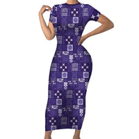 Vintage Hawaiian Quilting Patterns Family Matching Short Sleeve Bodycon Dress and Hawaiian Shirt Purple Style Tribal Fabric Patchwork - Polynesian Pride
