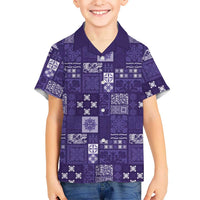 Vintage Hawaiian Quilting Patterns Family Matching Tank Maxi Dress and Hawaiian Shirt Purple Style Tribal Fabric Patchwork LT9 Son's Shirt Purple - Polynesian Pride
