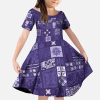 Vintage Hawaiian Quilting Patterns Kid Short Sleeve Dress Purple Style Tribal Fabric Patchwork - Polynesian Pride