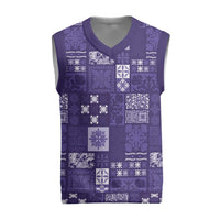 Vintage Hawaiian Quilting Patterns Christmas Knitted V-Neck Vest Purple Style Tribal Fabric Patchwork - Polynesian Pride