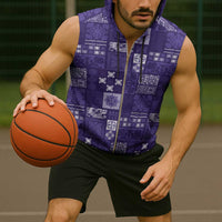 Vintage Hawaiian Quilting Patterns Sleeveless Zip Hoodie Purple Style Tribal Fabric Patchwork - Polynesian Pride