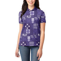 Vintage Hawaiian Quilting Patterns Women Polo Shirt Purple Style Tribal Fabric Patchwork - Polynesian Pride