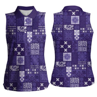Vintage Hawaiian Quilting Patterns Women Sleeveless Polo Shirt Purple Style Tribal Fabric Patchwork - Polynesian Pride