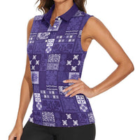 Vintage Hawaiian Quilting Patterns Women Sleeveless Polo Shirt Purple Style Tribal Fabric Patchwork - Polynesian Pride