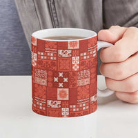 Vintage Hawaiian Quilting Patterns Ceramic Mug Red Style Tribal Fabric Patchwork - Polynesian Pride