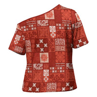 Vintage Hawaiian Quilting Patterns Cross Shoulder Shirt Red Style Tribal Fabric Patchwork LT9 - Polynesian Pride