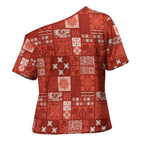 Vintage Hawaiian Quilting Patterns Cross Shoulder Shirt Red Style Tribal Fabric Patchwork - Polynesian Pride