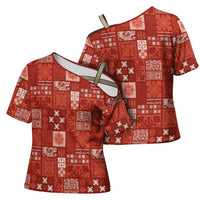 Vintage Hawaiian Quilting Patterns Cross Shoulder Shirt Red Style Tribal Fabric Patchwork LT9 - Polynesian Pride