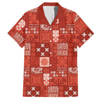 Vintage Hawaiian Quilting Patterns Family Matching Long Sleeve Bodycon Dress and Hawaiian Shirt Red Style Tribal Fabric Patchwork LT9 Dad's Shirt - Short Sleeve Red - Polynesian Pride