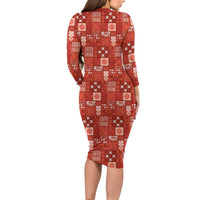 Vintage Hawaiian Quilting Patterns Family Matching Long Sleeve Bodycon Dress and Hawaiian Shirt Red Style Tribal Fabric Patchwork LT9 - Polynesian Pride