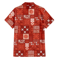 Vintage Hawaiian Quilting Patterns Family Matching Off Shoulder Maxi Dress and Hawaiian Shirt Red Style Tribal Fabric Patchwork LT9 - Polynesian Pride