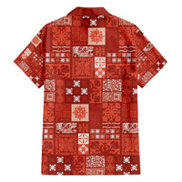 Vintage Hawaiian Quilting Patterns Family Matching Off Shoulder Short Dress and Hawaiian Shirt Red Style Tribal Fabric Patchwork LT9 - Polynesian Pride