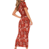 Vintage Hawaiian Quilting Patterns Family Matching Short Sleeve Bodycon Dress and Hawaiian Shirt Red Style Tribal Fabric Patchwork LT9 - Polynesian Pride