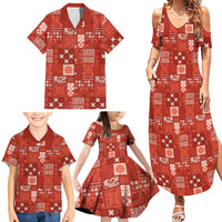 Vintage Hawaiian Quilting Patterns Family Matching Summer Maxi Dress and Hawaiian Shirt Red Style Tribal Fabric Patchwork LT9 - Polynesian Pride