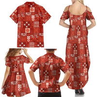 Vintage Hawaiian Quilting Patterns Family Matching Summer Maxi Dress and Hawaiian Shirt Red Style Tribal Fabric Patchwork LT9 - Polynesian Pride