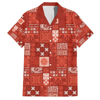 Vintage Hawaiian Quilting Patterns Family Matching Summer Maxi Dress and Hawaiian Shirt Red Style Tribal Fabric Patchwork LT9 Dad's Shirt - Short Sleeve Red - Polynesian Pride
