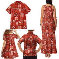 Vintage Hawaiian Quilting Patterns Family Matching Tank Maxi Dress and Hawaiian Shirt Red Style Tribal Fabric Patchwork LT9 - Polynesian Pride
