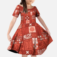 Vintage Hawaiian Quilting Patterns Kid Short Sleeve Dress Red Style Tribal Fabric Patchwork - Polynesian Pride